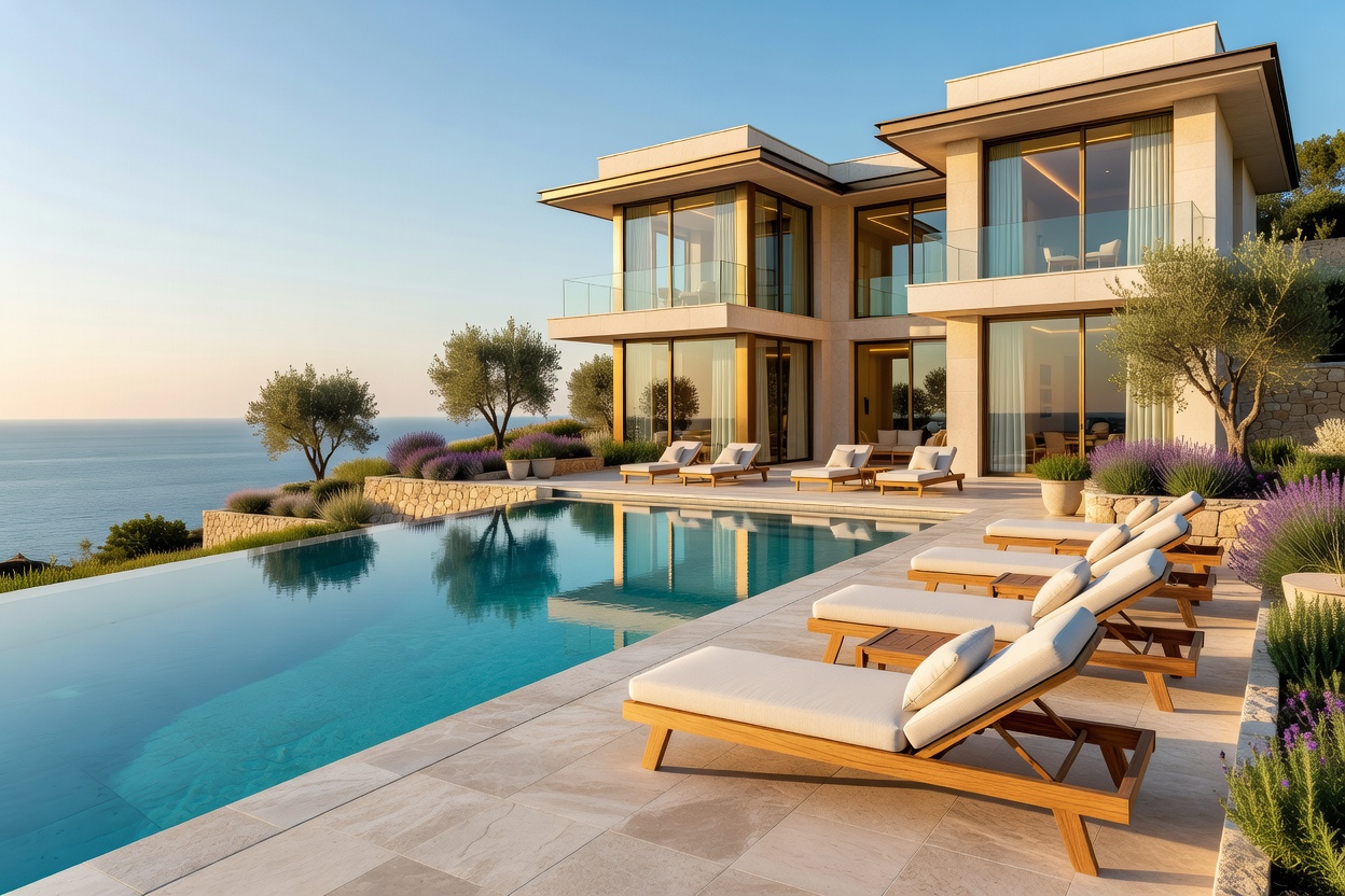 Bespoke luxury villa architectural pool terrace