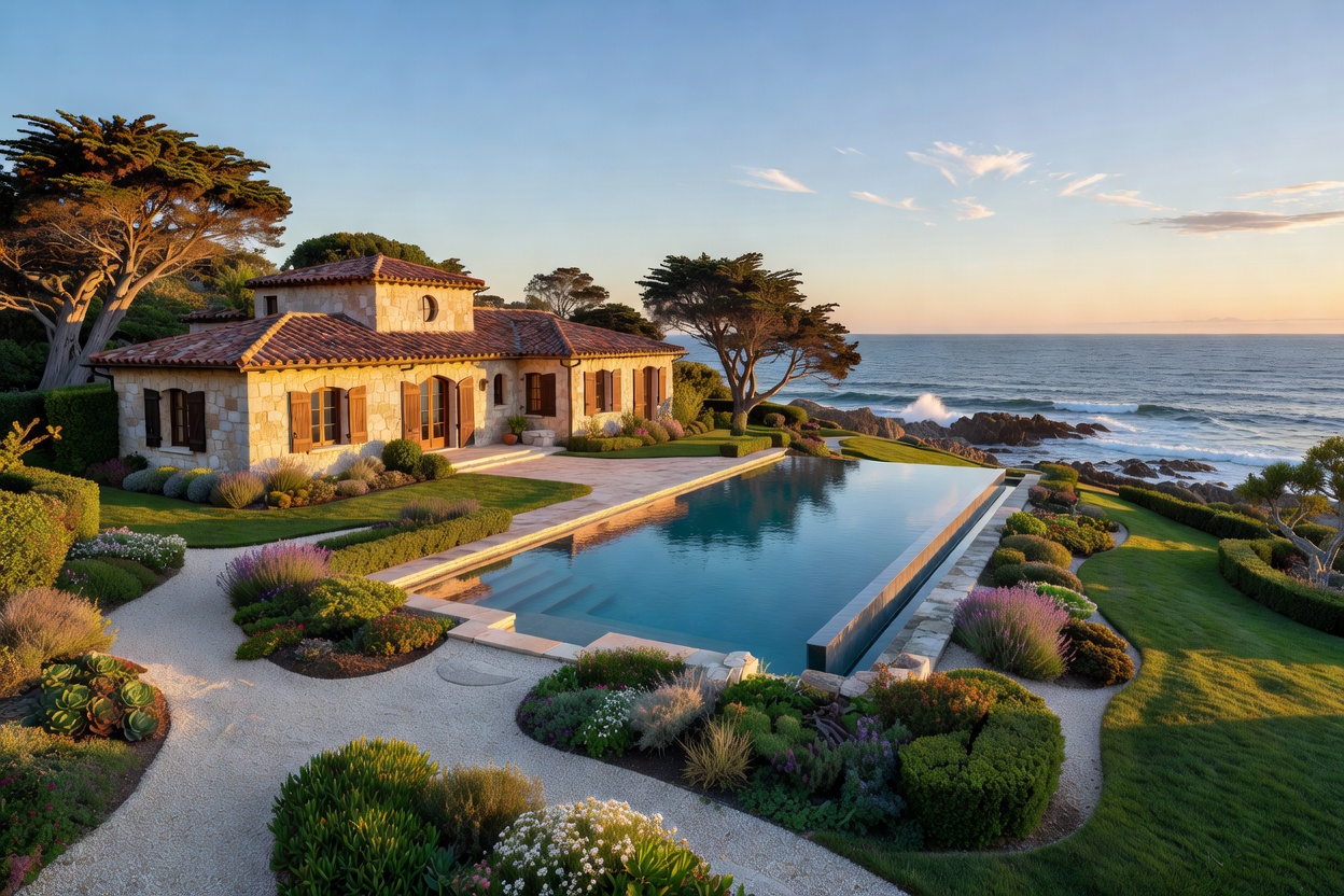 Private coastal estate with swimming pool and landscaped gardens